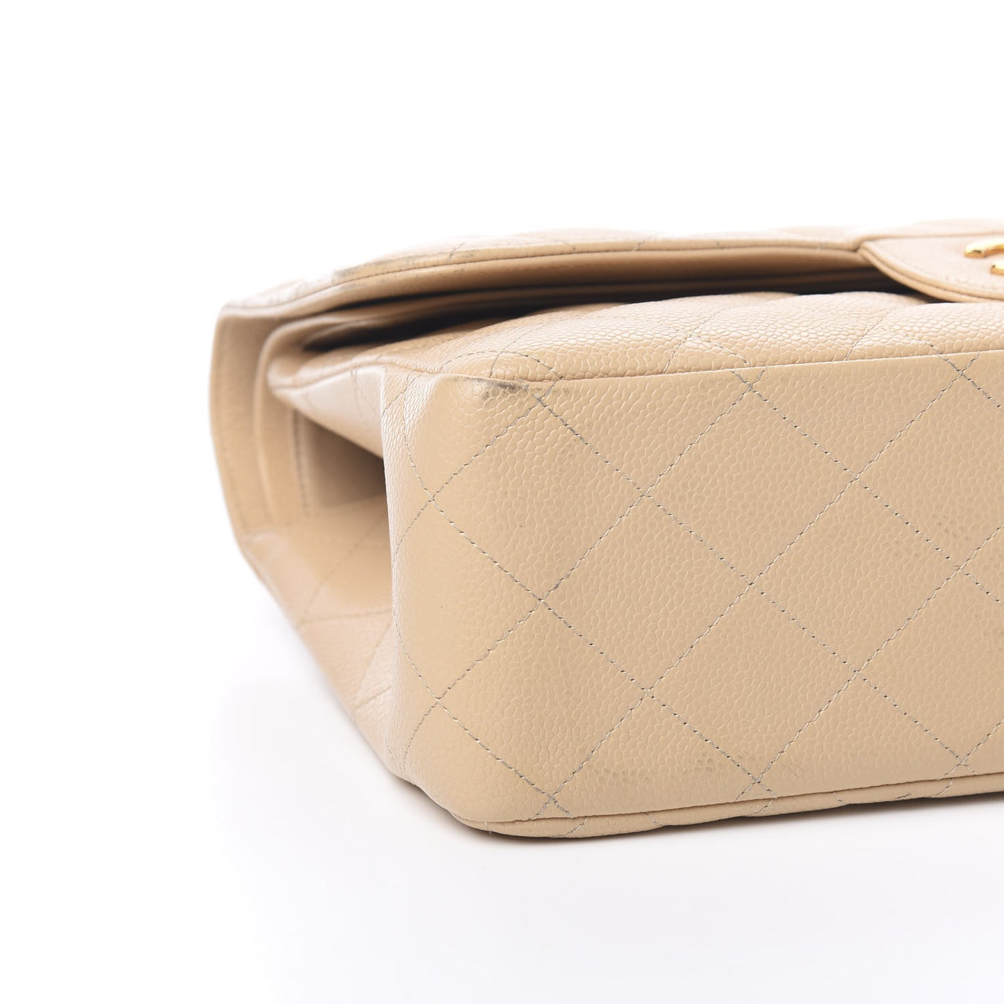 Caviar Quilted Jumbo Double Flap Light Beige
