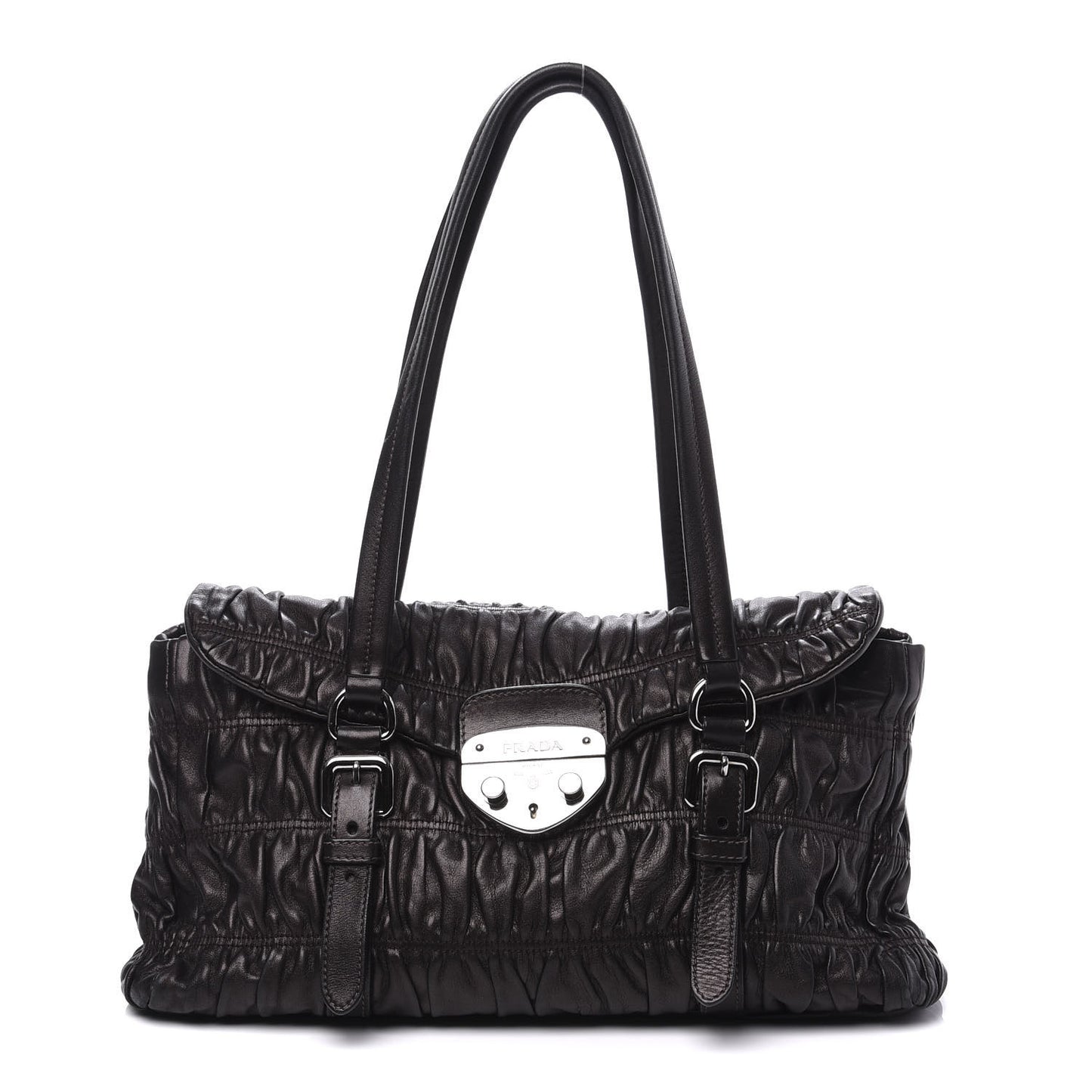 Nappa Dressy Gaufre Foldover Pushlock Satchel Black