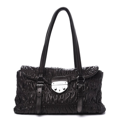 Prada Nappa Dressy Gaufre Foldover Pushlock Satchel Black 1 of 8