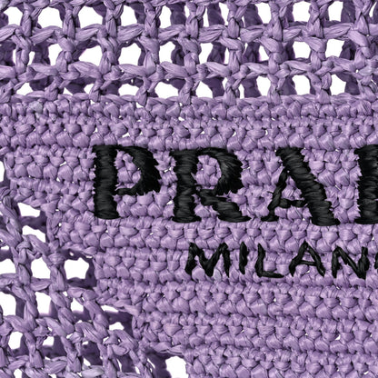 Prada Yarn Raffia Effect Crochet Logo Embroidered Tote Bag Lilium 11 of 11