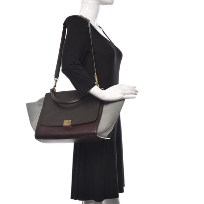Celine Smooth Calfskin Suede Medium Tri-Color Trapeze Dark Grey 2 of 13