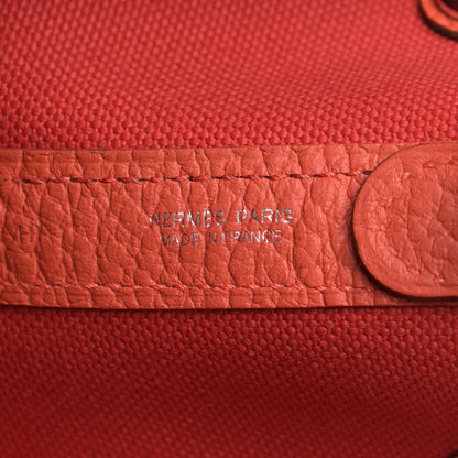 Hermes Toile Militaire Vache Country Garden Party Pockets 36 MM Tote Rouge Tomate Capucine 6 of 13