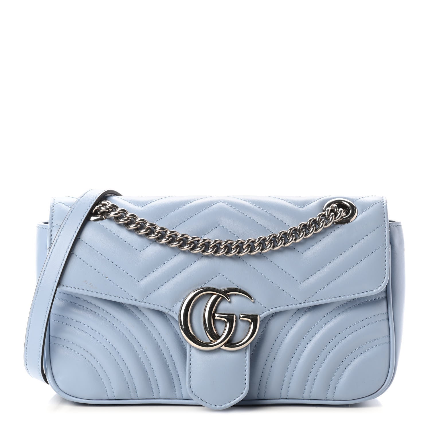 Gucci Calfskin Matelasse Small GG Marmont Shoulder Bag Porcelain Light Blue 1 of 11