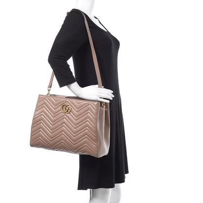 Gucci Calfskin Matelasse Medium GG Marmont Tote Porcelain Rose 2 of 15
