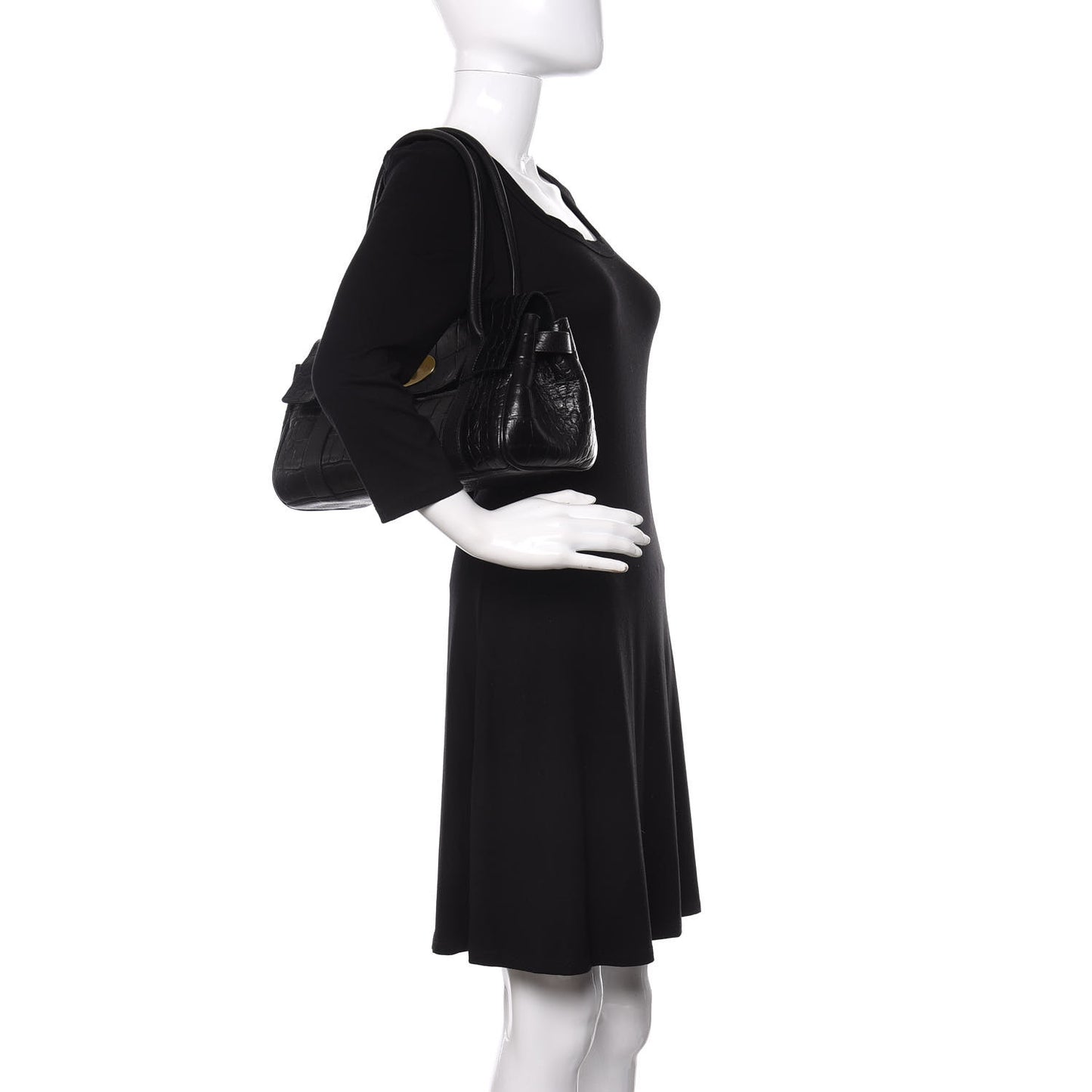 Crocodile Embossed Calfskin East West Bayswater Black