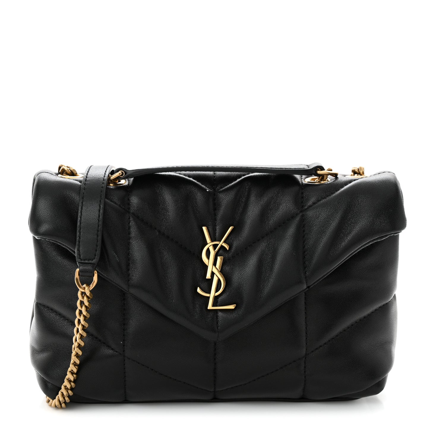 Lambskin Quilted Toy Loulou Puffer Monogram Chain Satchel Black
