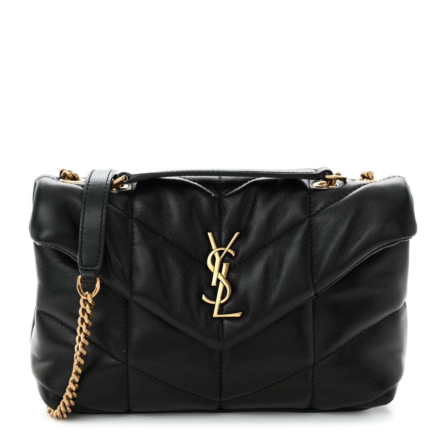 Saint Laurent Lambskin Quilted Toy Loulou Puffer Monogram Chain Satchel Black 1 of 11