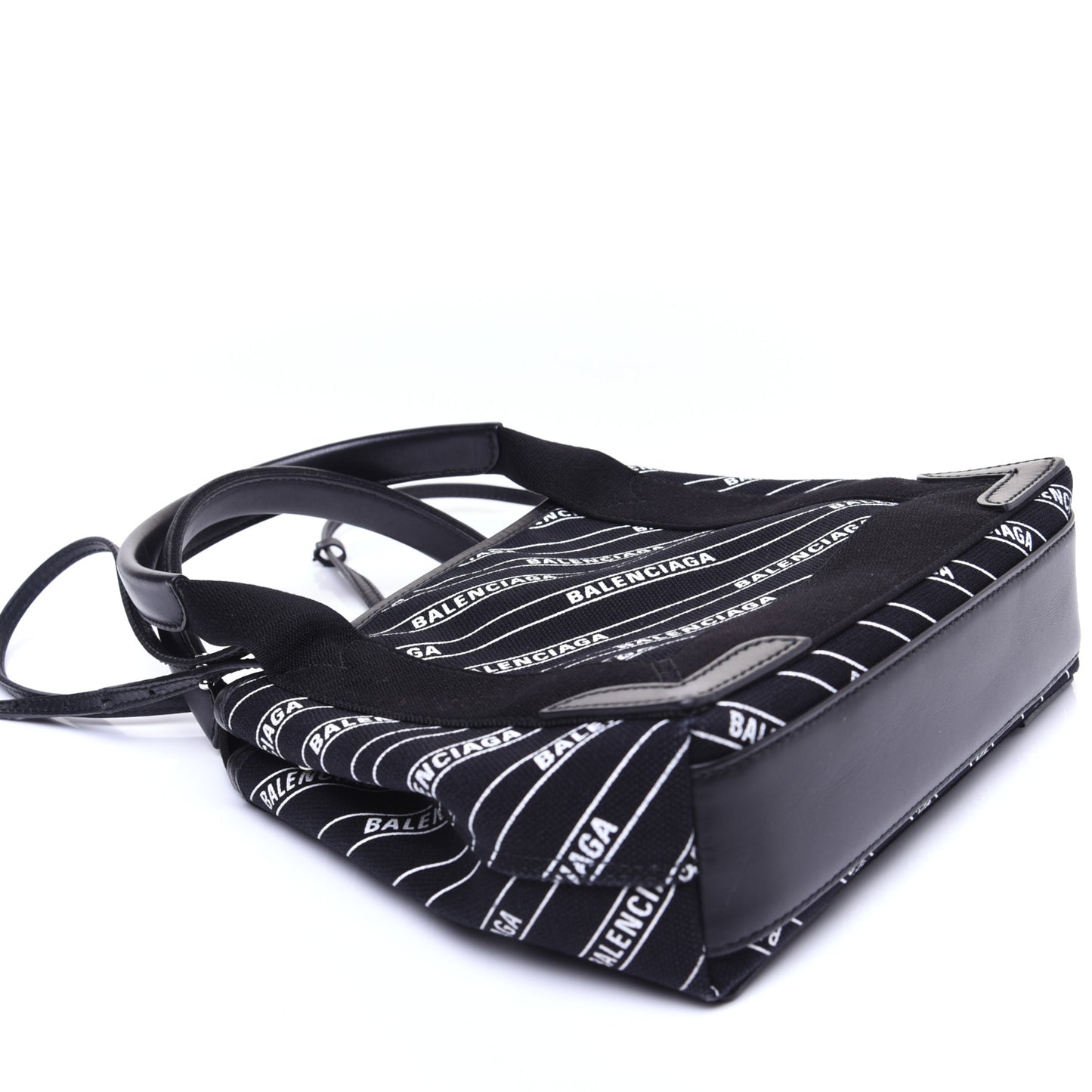 Cotton Canvas Calfskin Logo Print Navy Cabas XS Black White
