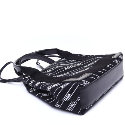 Balenciaga Cotton Canvas Calfskin Logo Print Navy Cabas XS Black White 4 of 13