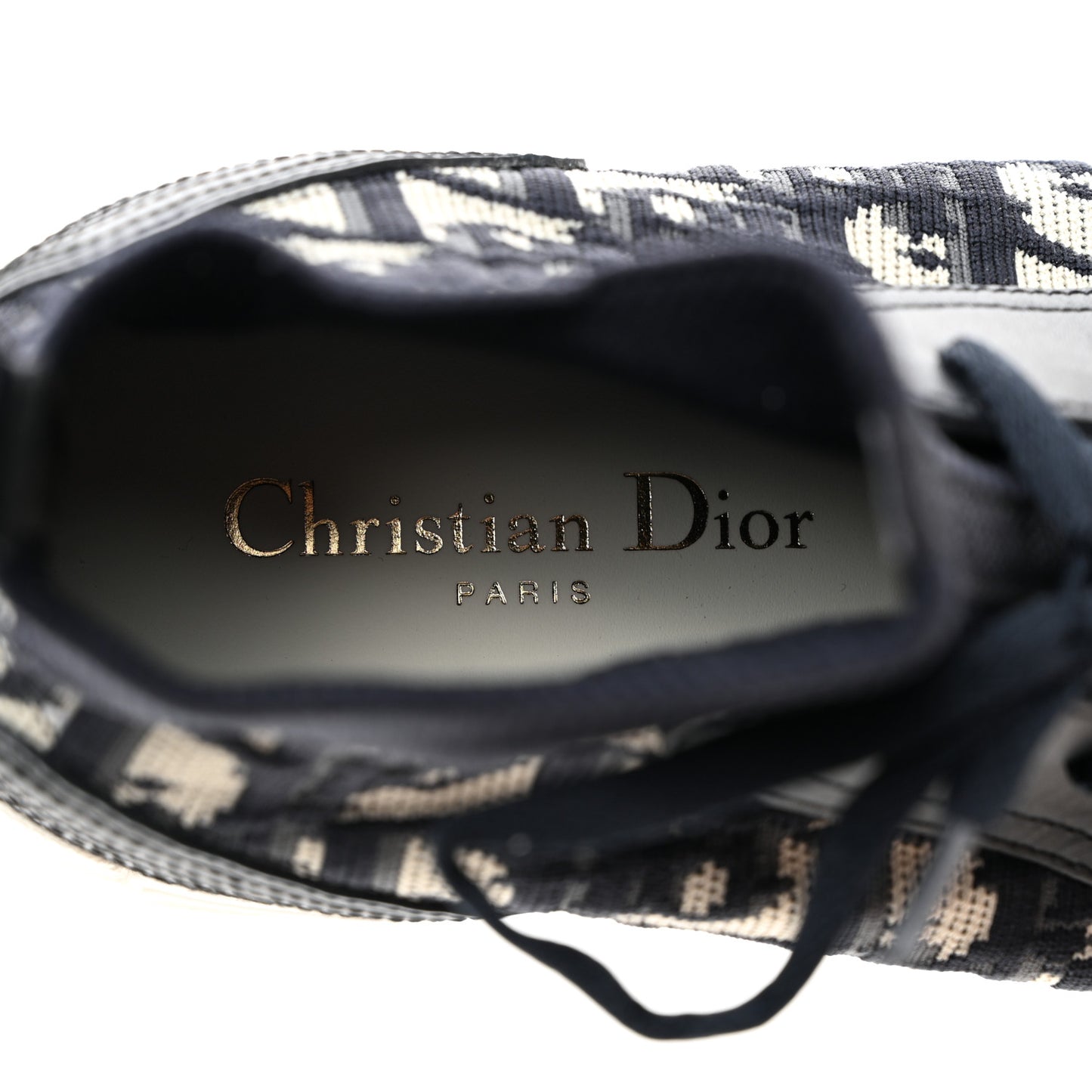 Technical Knit Calfskin Oblique Womens Walk'n Dior Mid Top Sneakers 38.5 Deep Blue