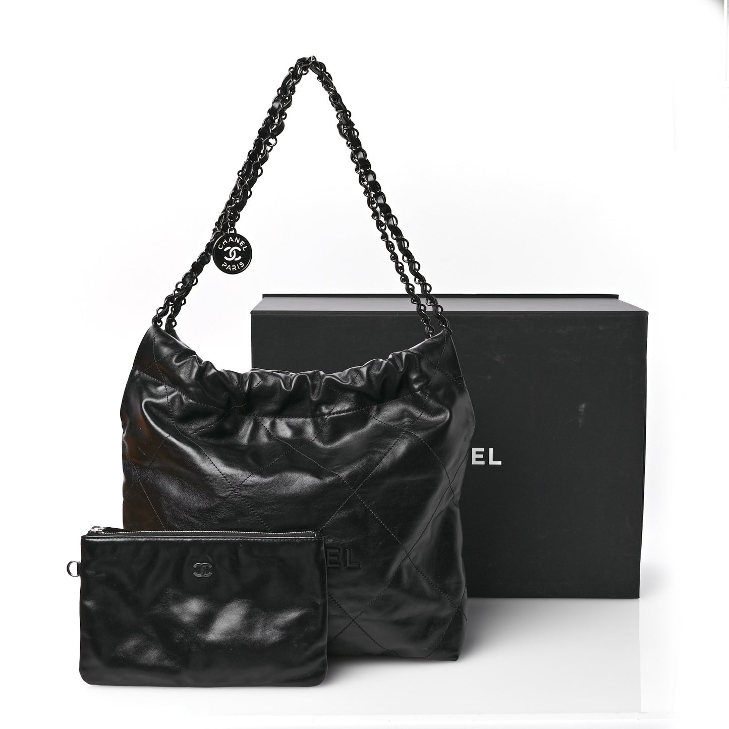 Shiny Calfskin Quilted Small Chanel 22 So Black