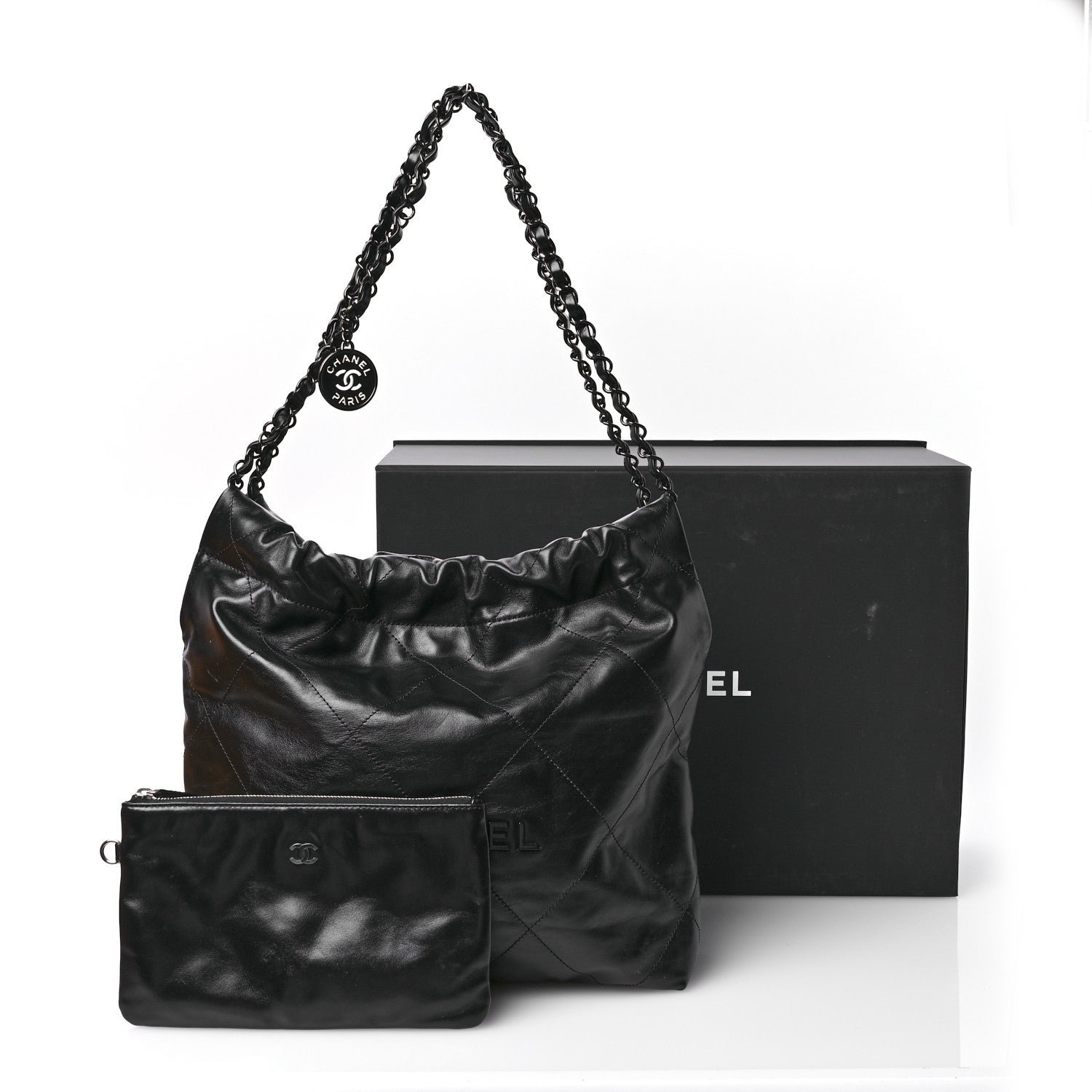 Chanel Shiny Calfskin Quilted Small Chanel 22 So Black 12 of 12