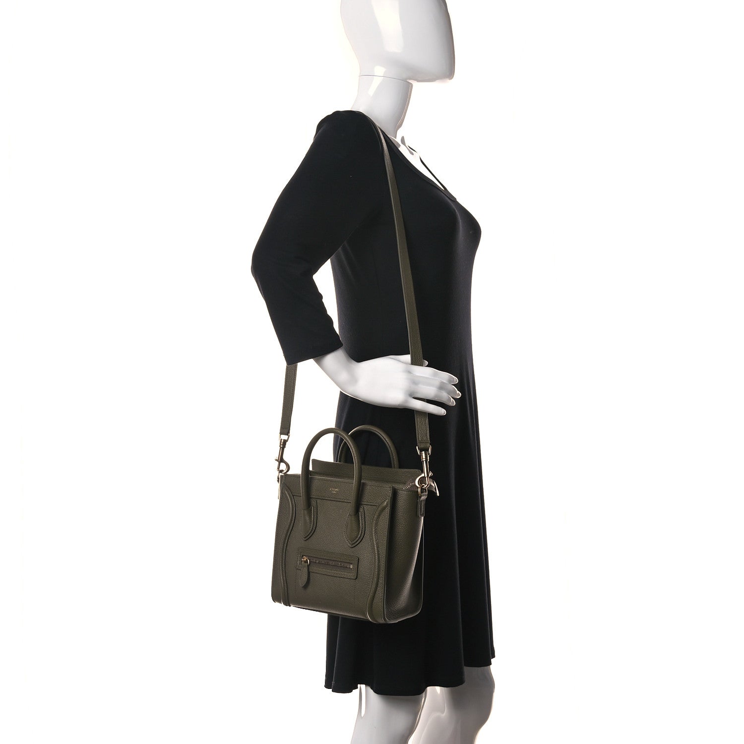 Celine Drummed Calfskin Nano Luggage Army Green 2 of 11