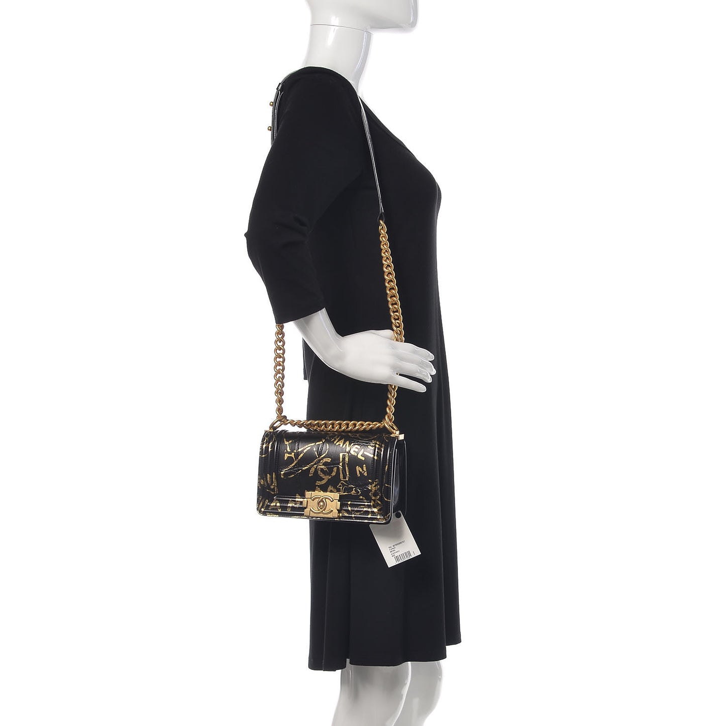 Calfskin Crocodile Embossed Graffiti Small Cocodile Boy Flap Black Gold