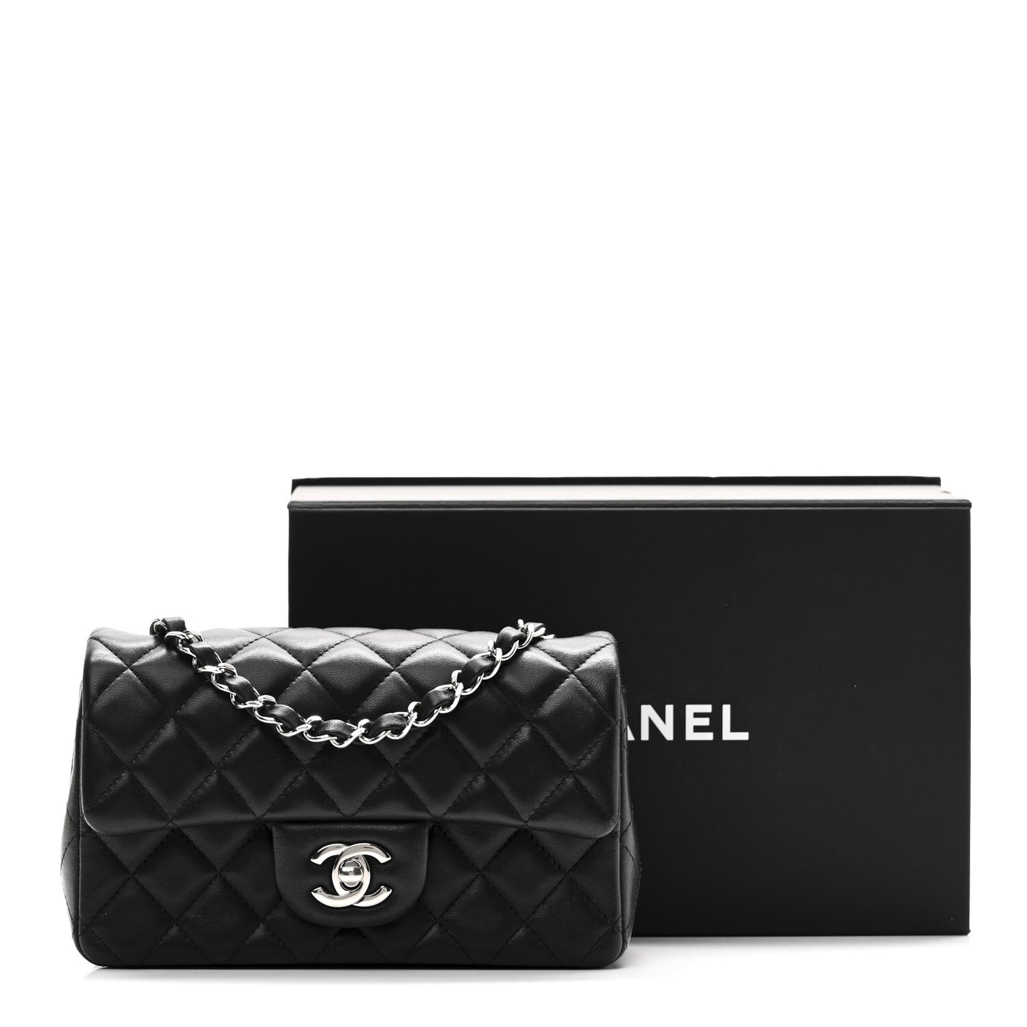 Lambskin Quilted Mini Rectangular Flap Black