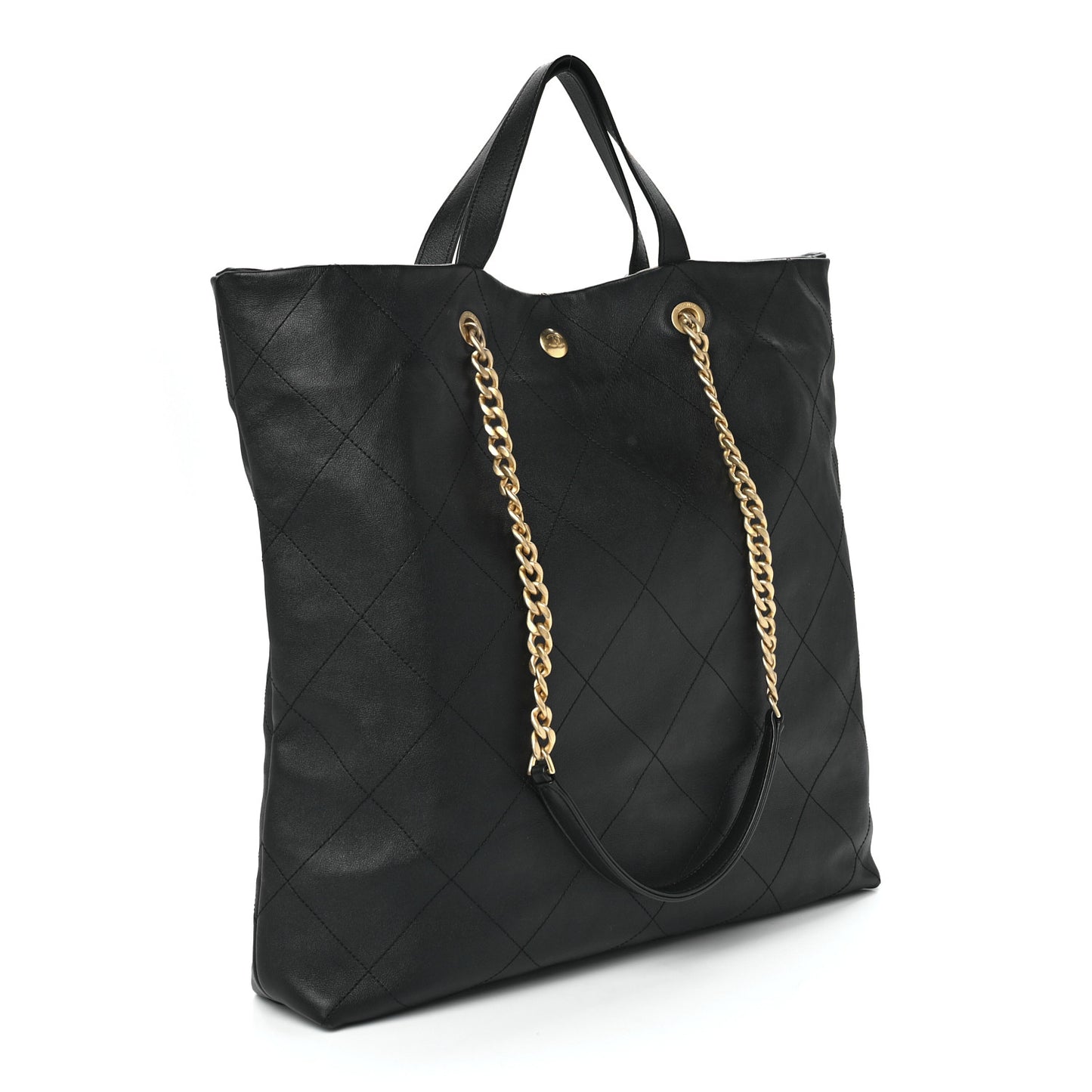 Calfskin Stitched Maxi Shopping Bag Black