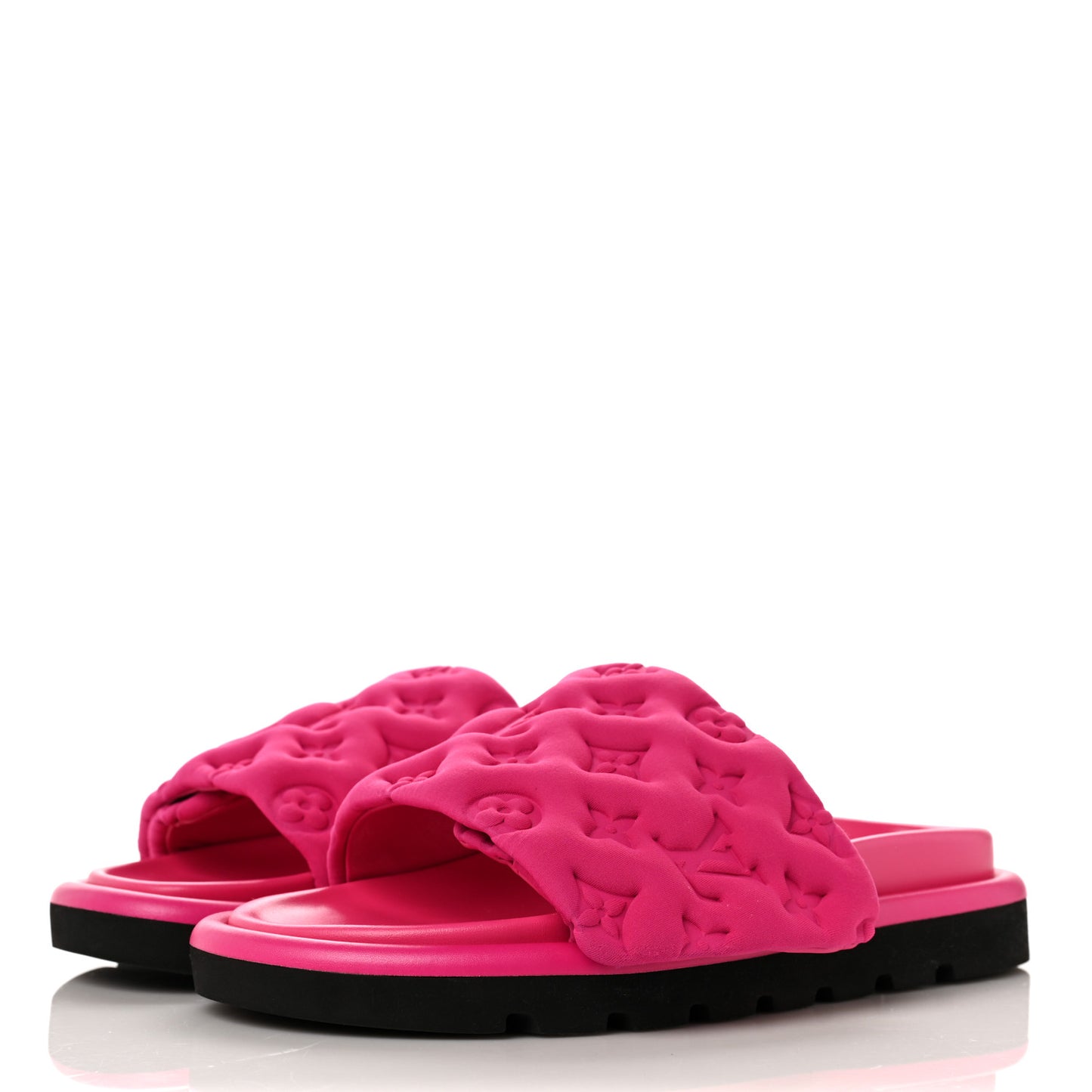Technical Fabric Embossed Monogram Pool Pillow Comfort Mules 37 Fuchsia