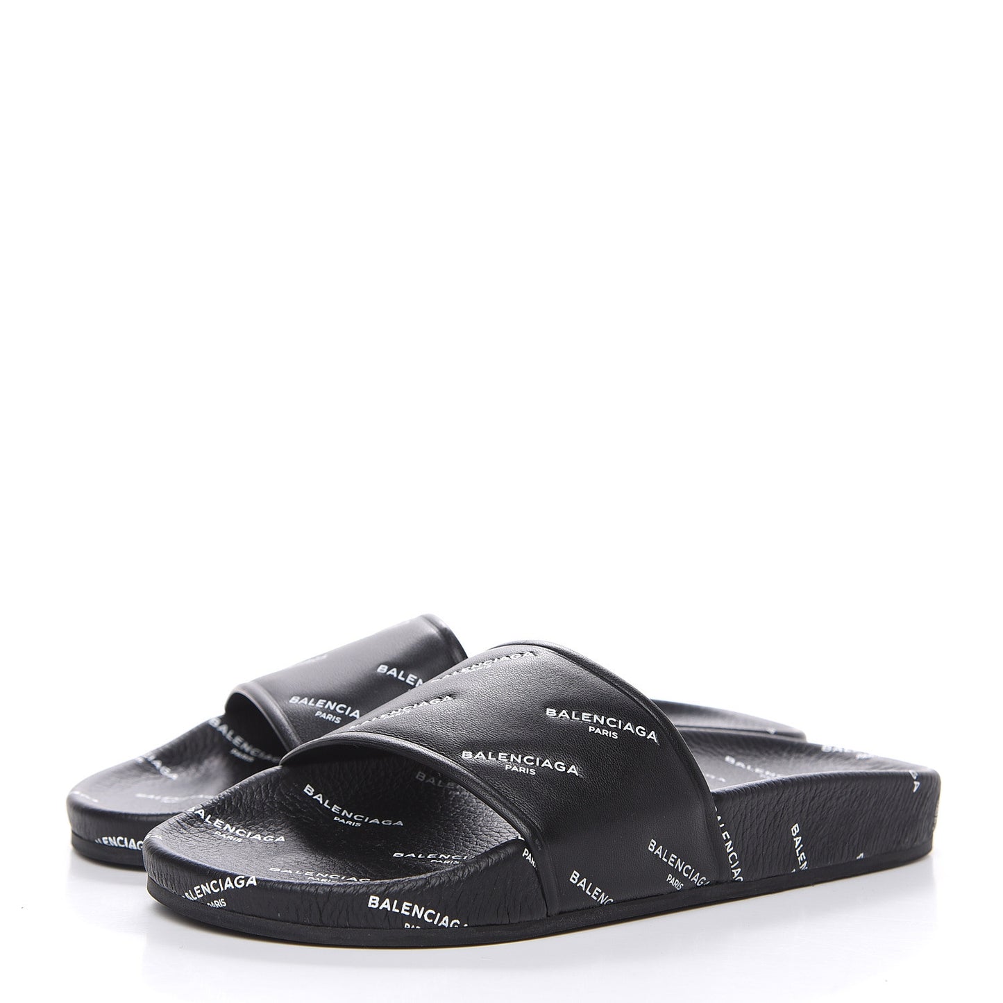 Nappa Allover Logo Embossed Womens Pool Slide Sandals 35 Black White