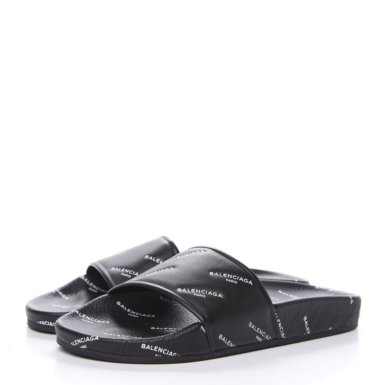 Balenciaga Nappa Allover Logo Embossed Womens Pool Slide Sandals 35 Black White 3 of 9