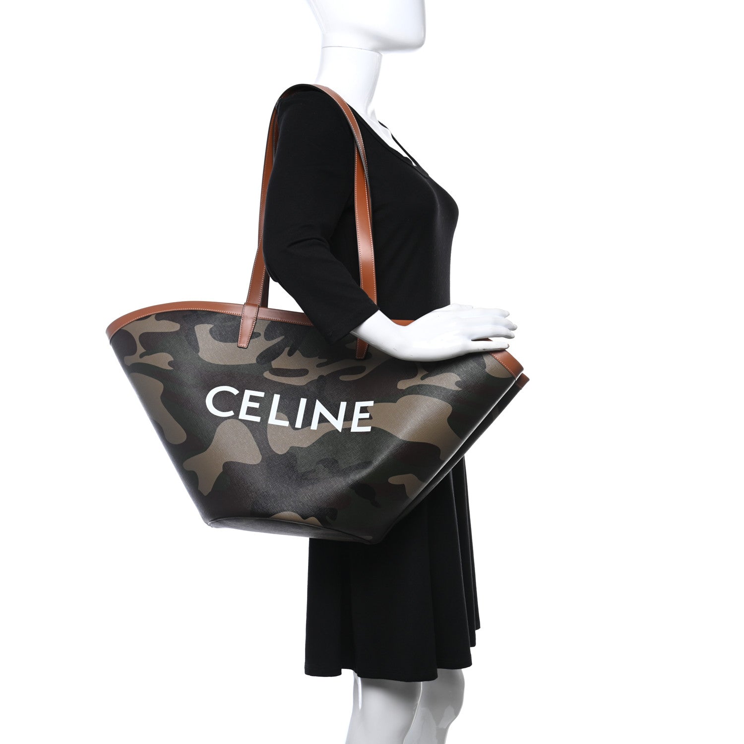 Celine Canvas Calfskin Camouflage Large Couffin Logo Tote Khaki 2 of 9