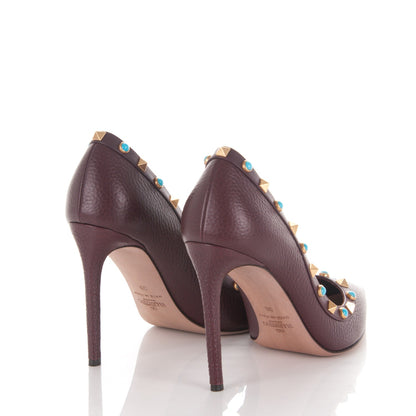 Valentino Garavani Pebbled Calfskin Rockstud Rolling 100mm Pumps 39 Rubin 4 of 7