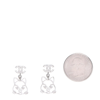 Chanel Crystal Emoji Choupette Cat CC Earrings Silver 2 of 6