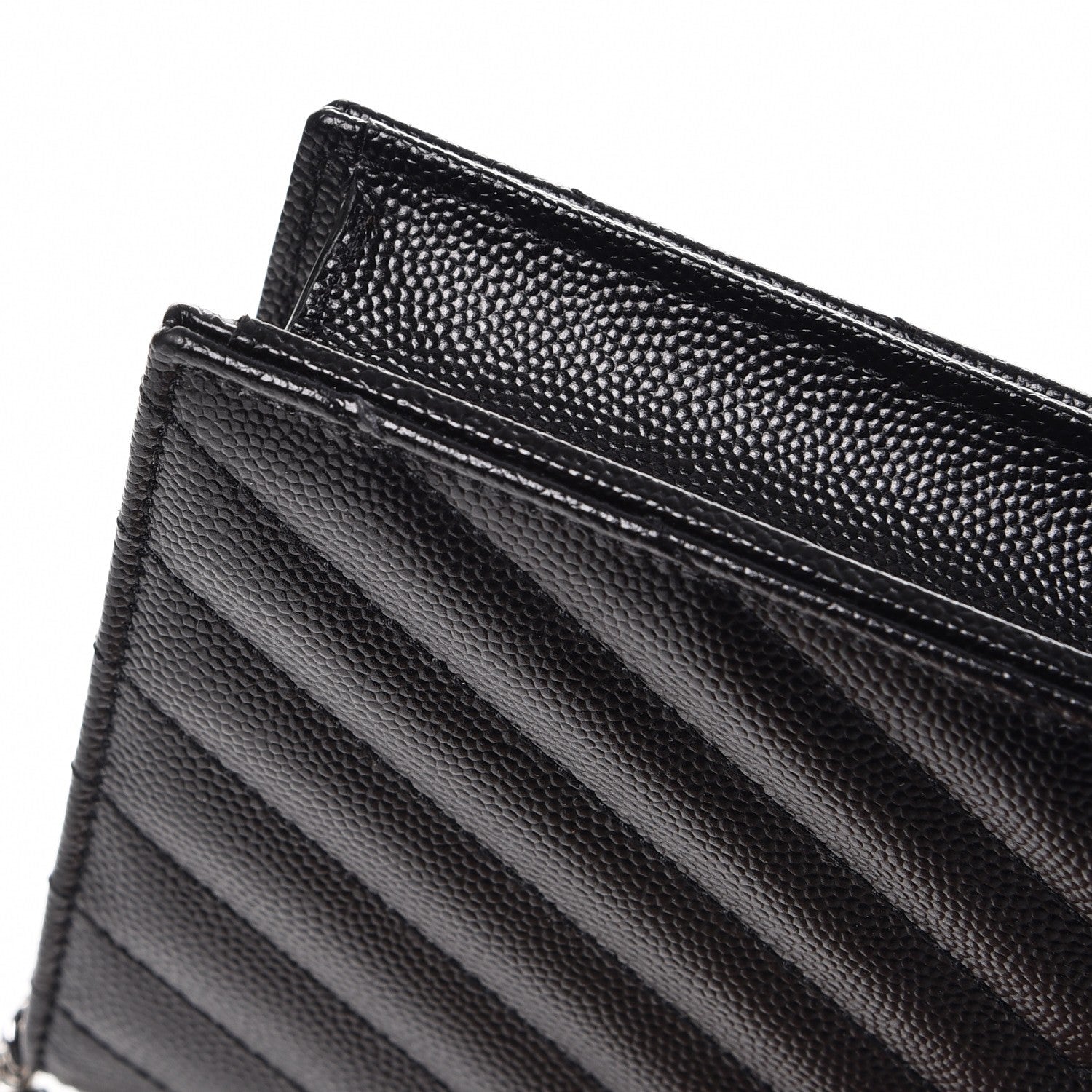 Saint Laurent Grain De Poudre Matelasse Chevron Monogram Envelope Chain Wallet Black 8 of 9