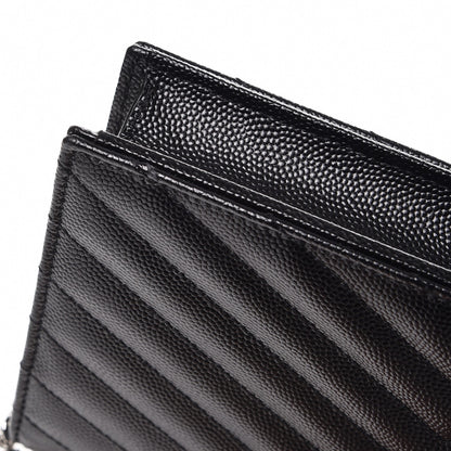 Saint Laurent Grain De Poudre Matelasse Chevron Monogram Envelope Chain Wallet Black 8 of 9