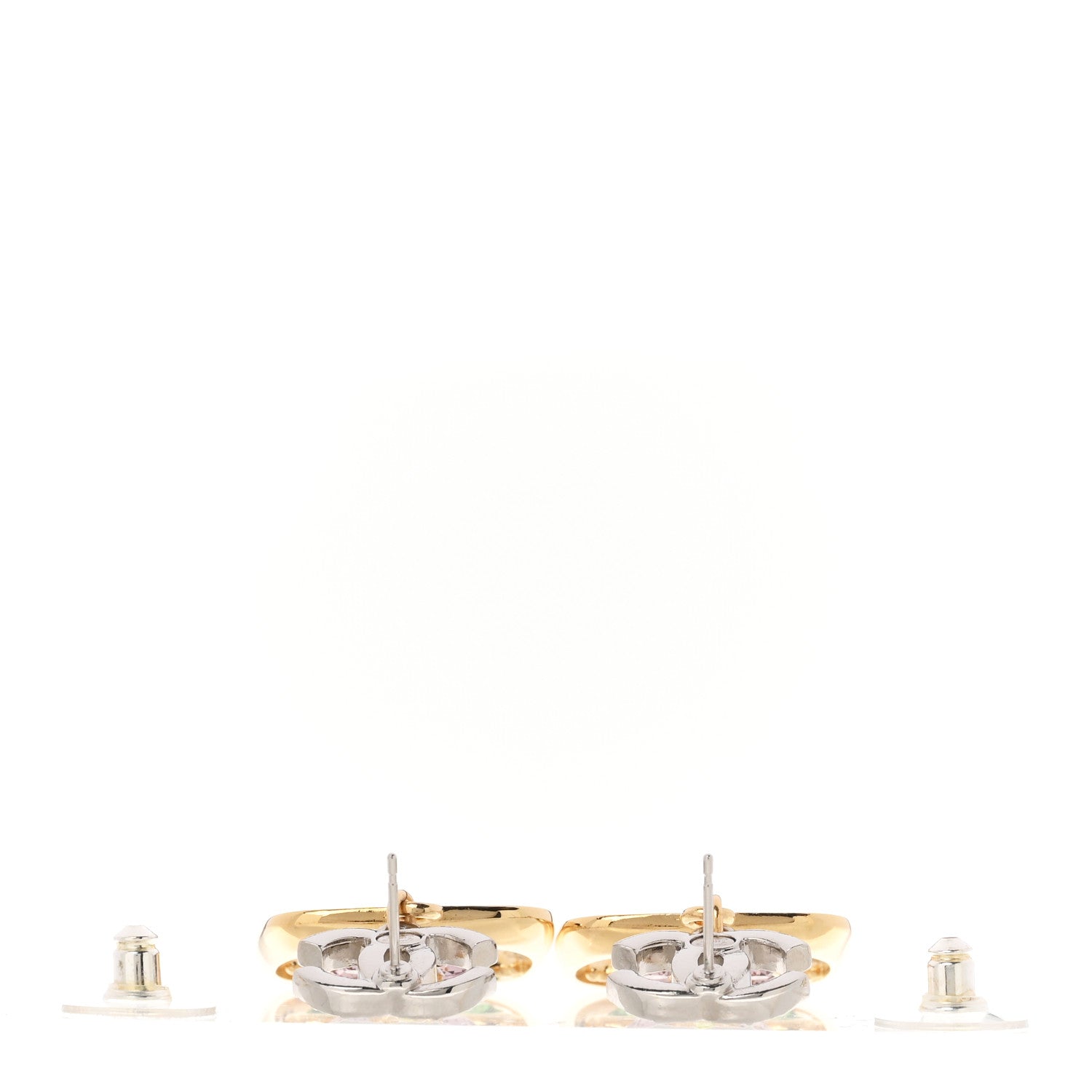 Chanel Crystal CC Flower Earrings Purple Green Gold Silver 3 of 4