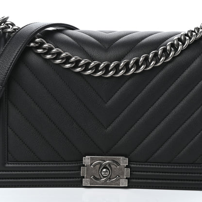 Chanel Calfskin Chevron Quilted New Medium Boy Flap Black 8 of 10
