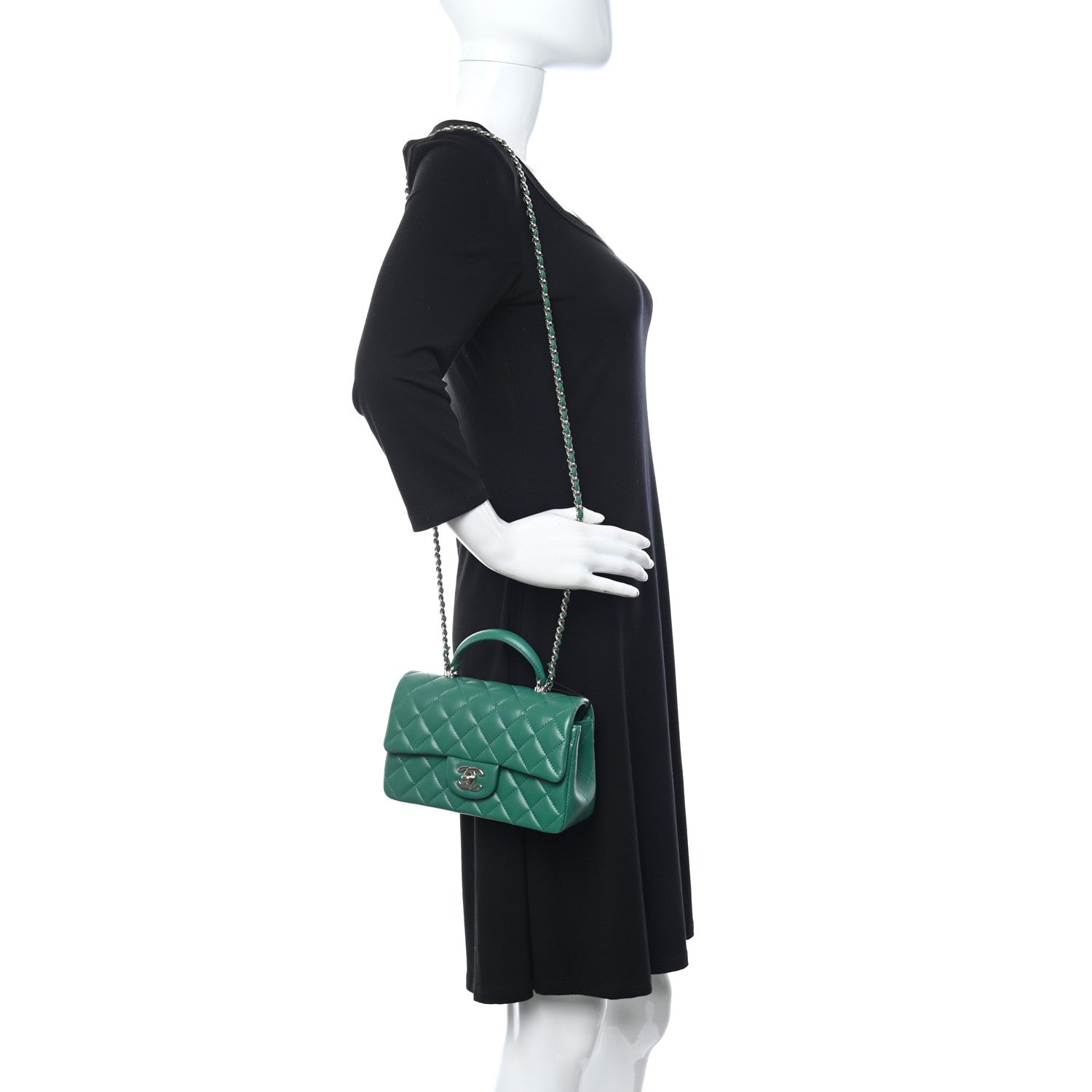 Chanel Lambskin Quilted Mini Top Handle Rectangular Flap Green 2 of 11