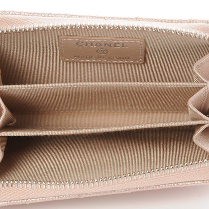 Chanel Metallic Caviar Chevron Quilted Zip Around Coin Purse Light Gold 5 of 8