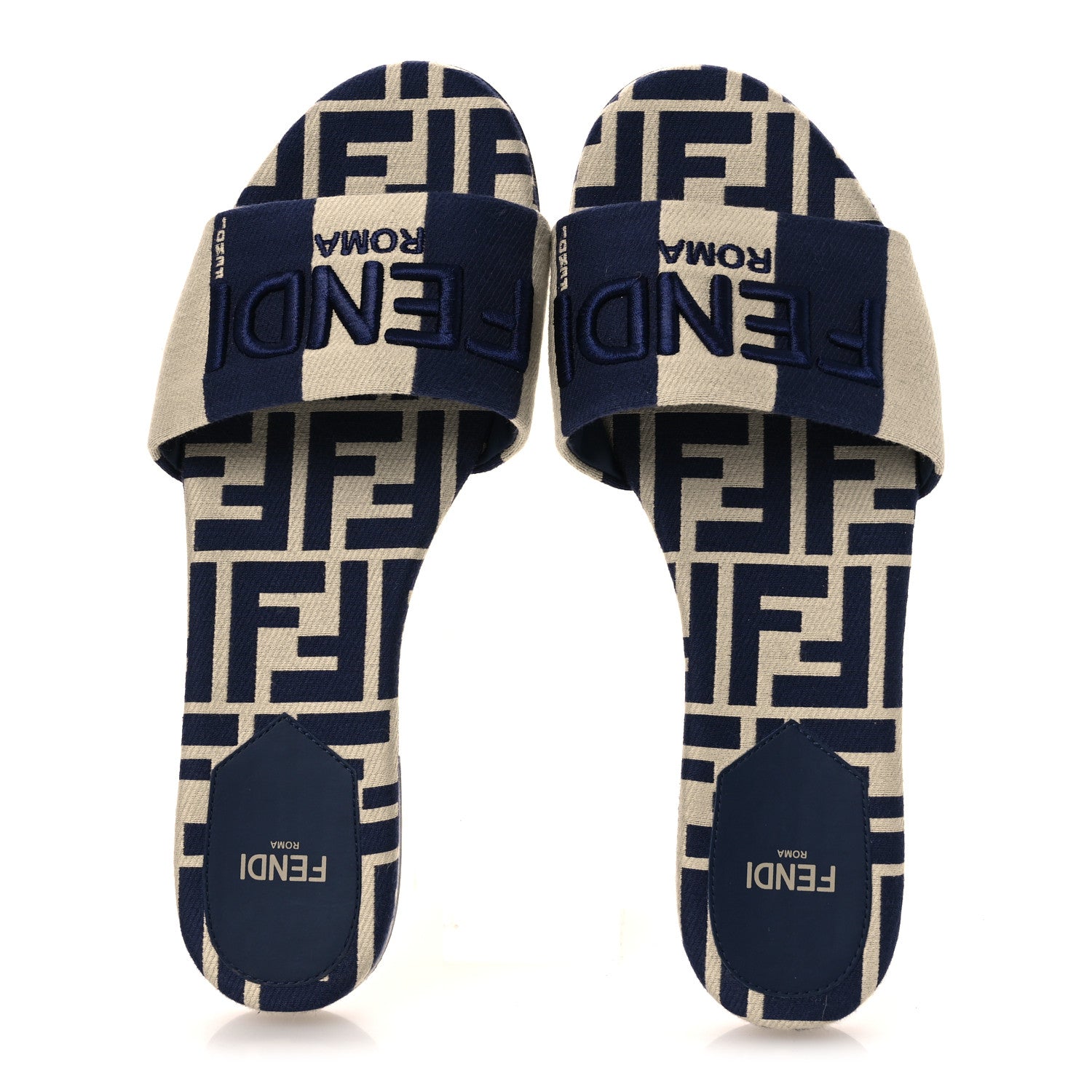 Fendi Pequin Tessuto Jacquard Logo Flat Slide Sandals 37 Beige Midnight 2 of 10