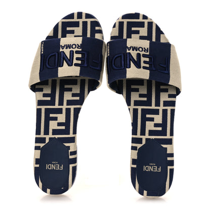 Fendi Pequin Tessuto Jacquard Logo Flat Slide Sandals 37 Beige Midnight 2 of 10
