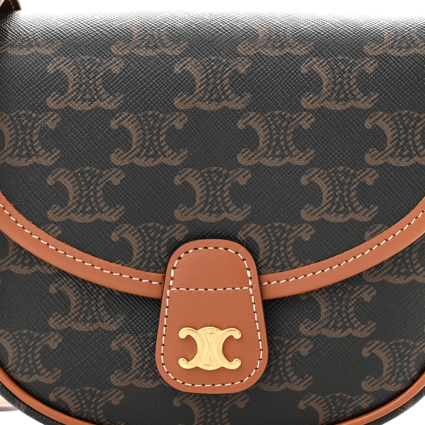 Canvas Calfskin Triomphe Mini Besace Tan