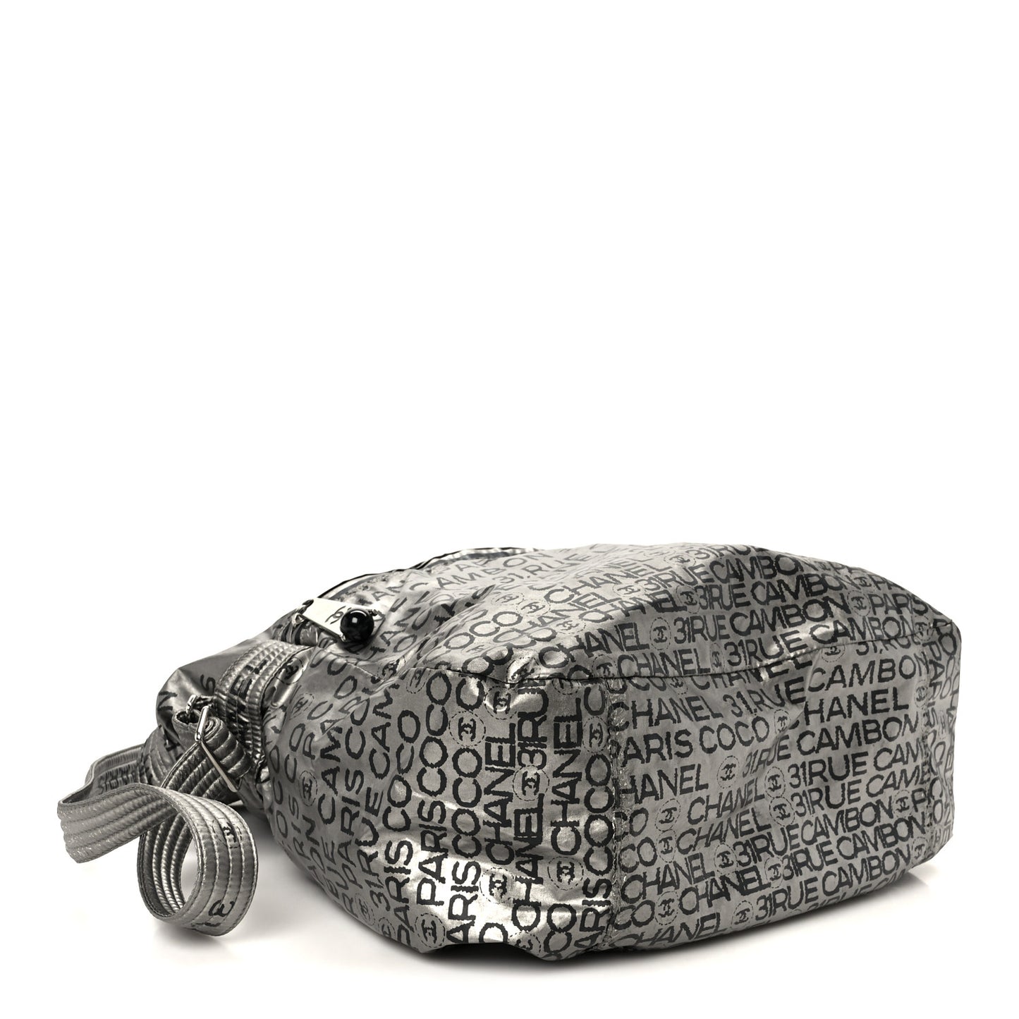 Lacquered Canvas Ligne Messenger Tote Argent Fonce