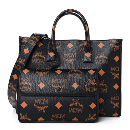 MCM Visetos Maxi Large Munchen Tote Black Cognac 3 of 14