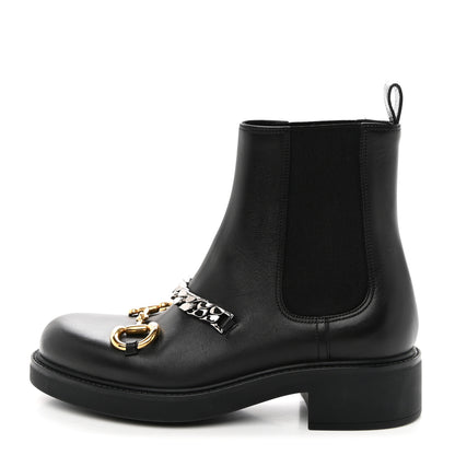 Gucci Flores Calfskin Horsebit Chain Ankle Boots 39 Black 1 of 11