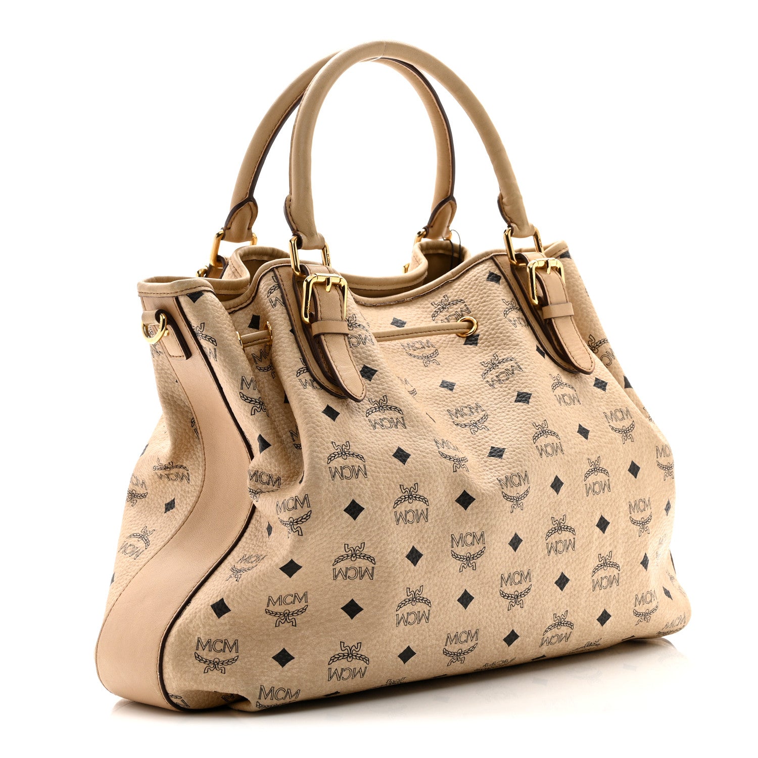MCM Visetos Medium Drawstring Shopper Beige 3 of 9