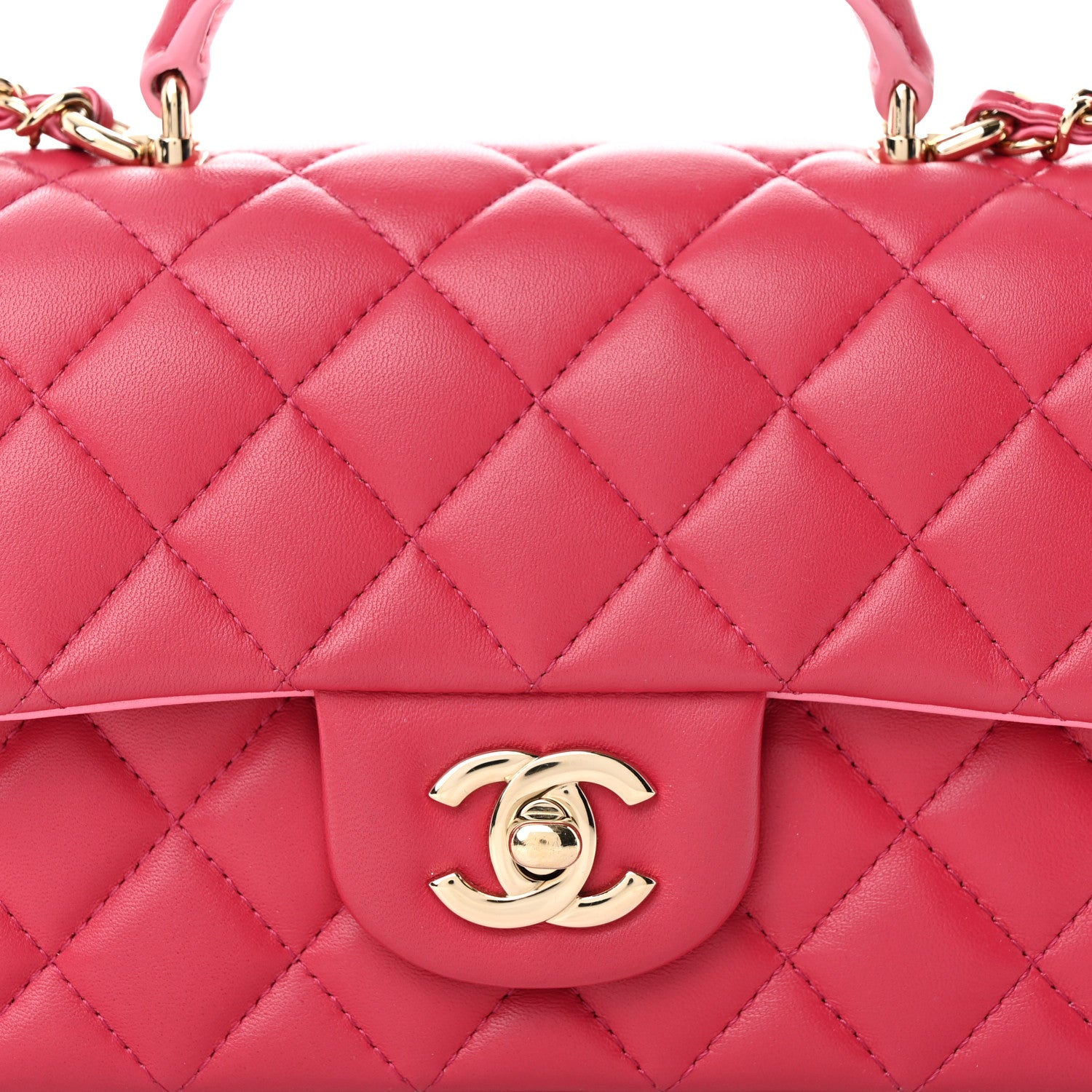 Chanel Lambskin Quilted Bi-Color Mini Top Handle Rectangular Flap Rose 8 of 11