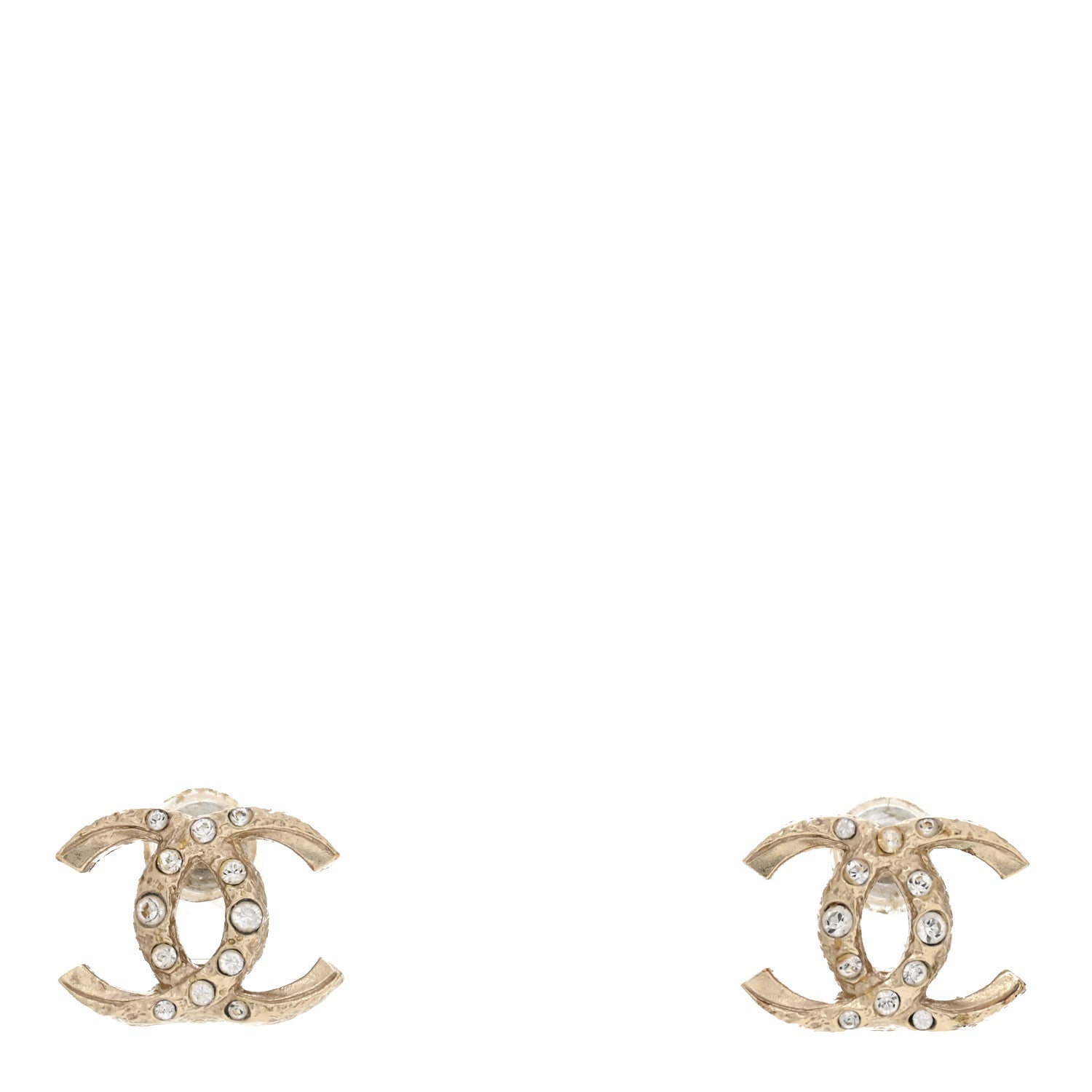 Chanel Crystal Textured CC Earrings Gold 1 of 4