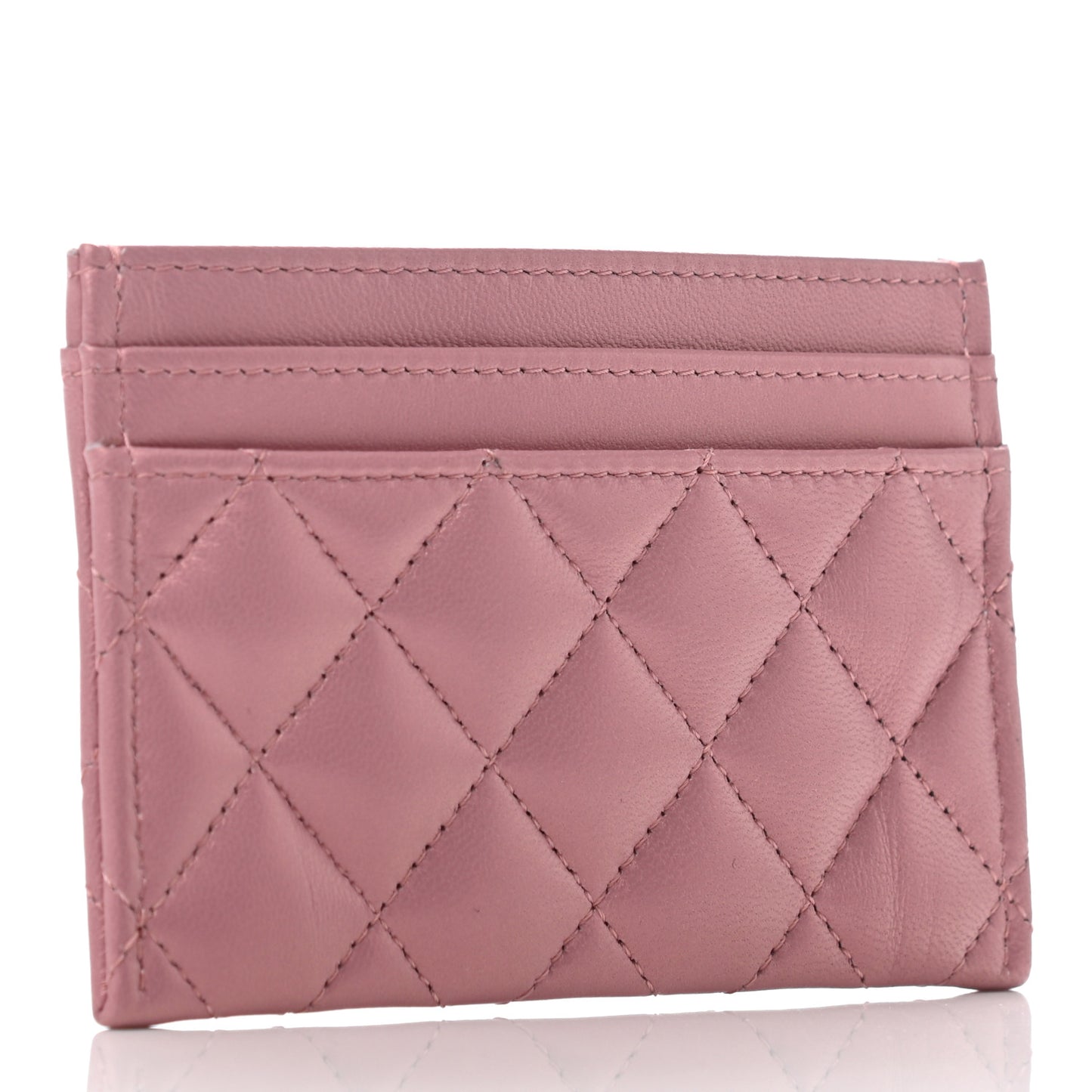 Metallic Lambskin Quilted Boy Card Holder Pink