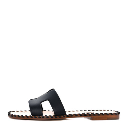 Hermes Box Calfskin Braided Oran Sandals 36 Black 1 of 9