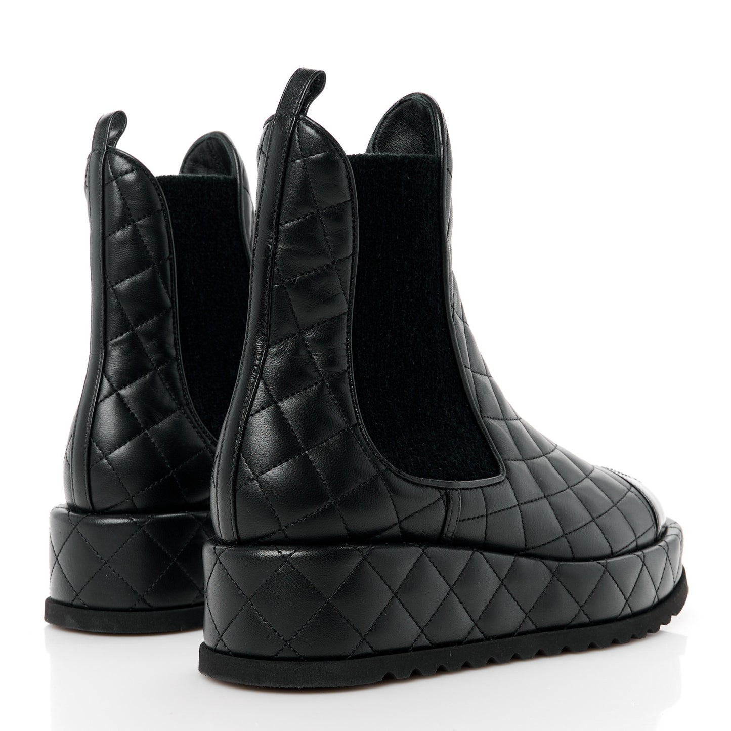 Lambskin Patent CC Cap Toe Quilted Short Platform Boots 37 Black