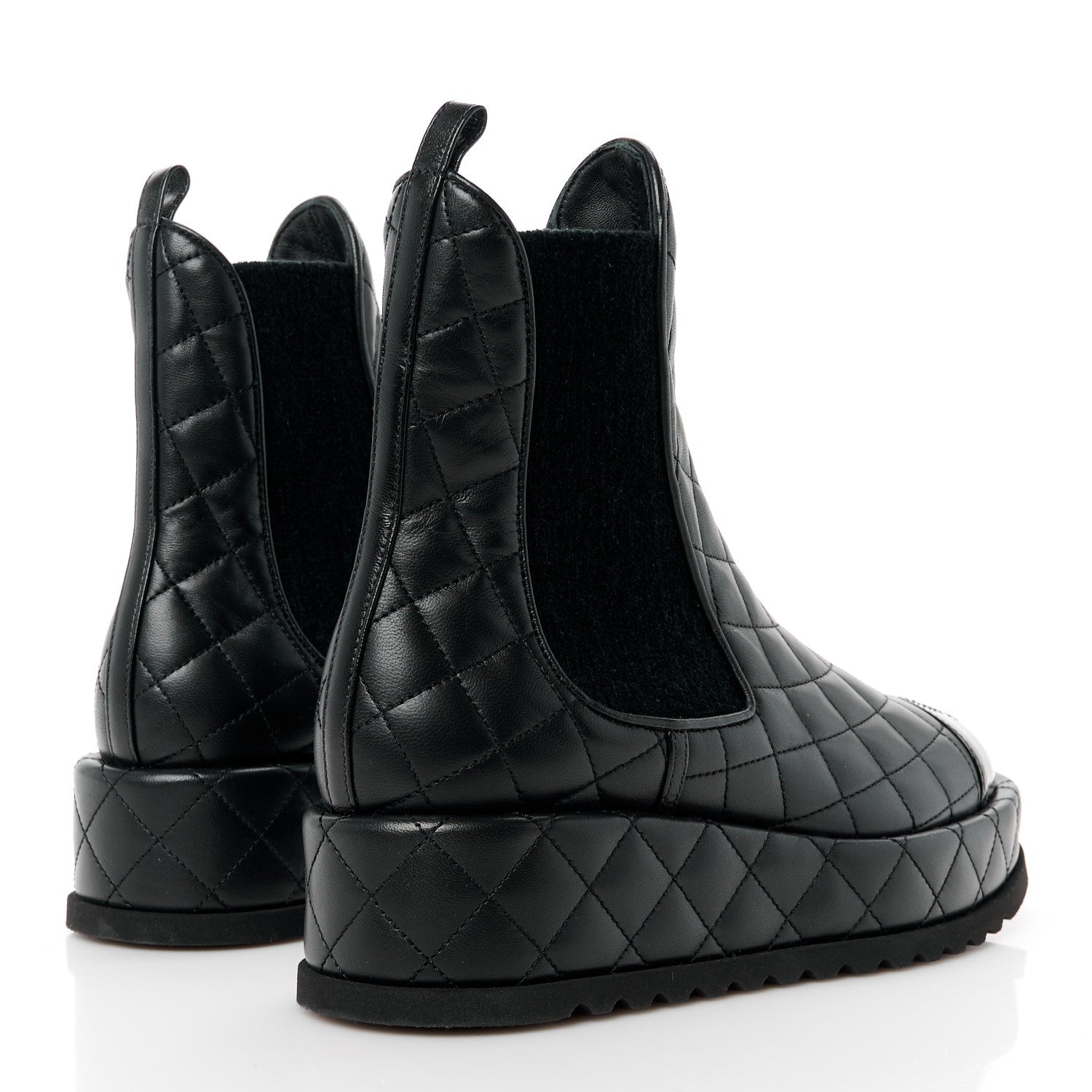 Chanel Lambskin Patent CC Cap Toe Quilted Short Platform Boots 37 Black 4 of 8