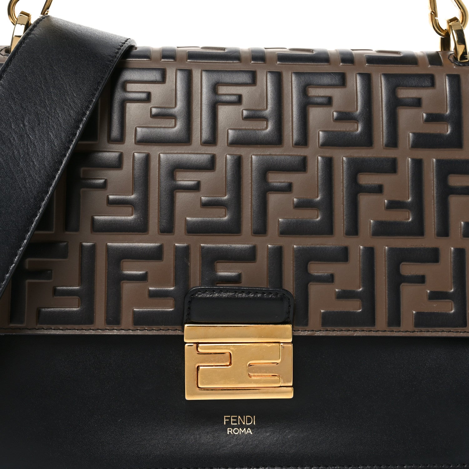 Fendi Vitello Liberty Bi-Color FF 1974 Embossed Chain Strap Kan U Shoulder Bag Black Maya 8 of 10
