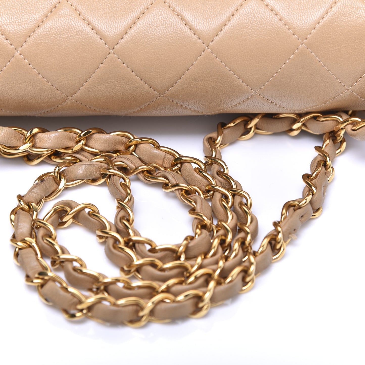 Lambskin Quilted Medium Double Flap Beige