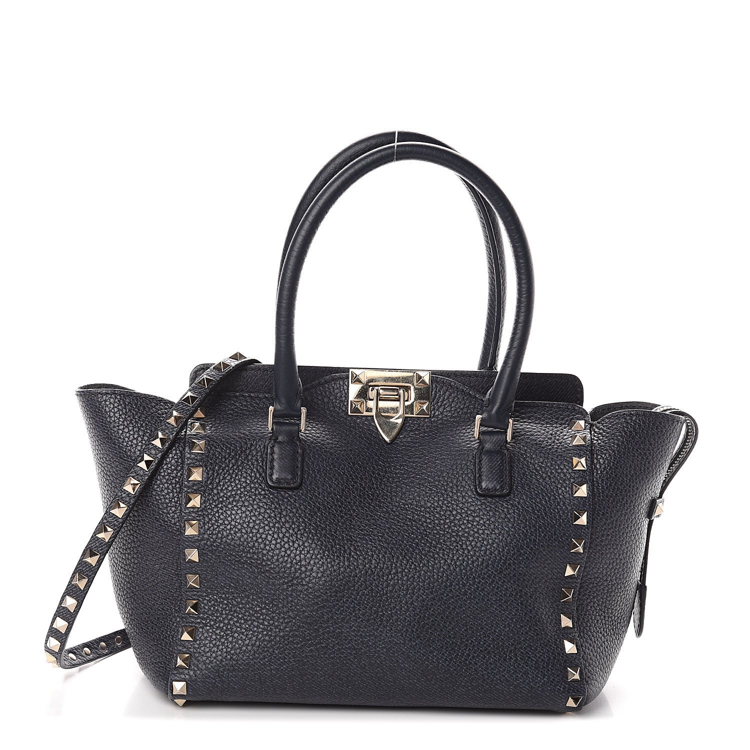 Valentino Garavani Pebbled Calfskin Small Rockstud Double Handle Tote Deep Denim 1 of 8