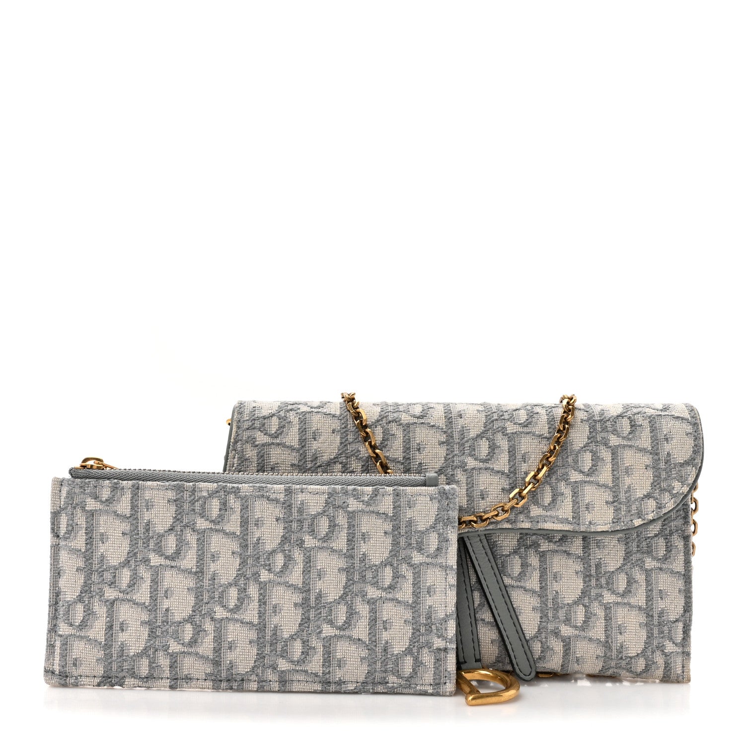 Christian Dior Oblique Saddle Chain Long Wallet Grey 3 of 12