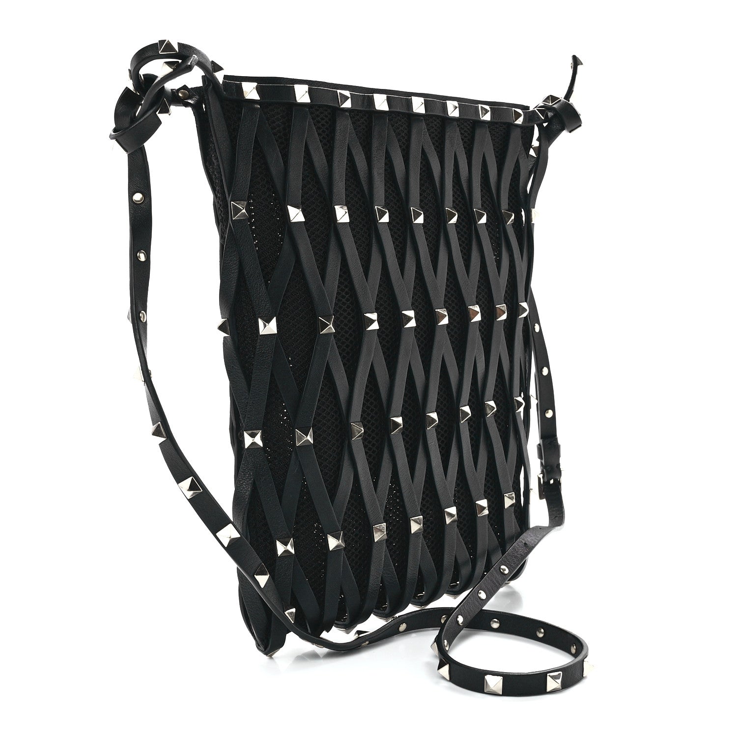 Valentino Garavani Vitello Rockstud Lattice Mesh Mini Crossbody Black 2 of 9